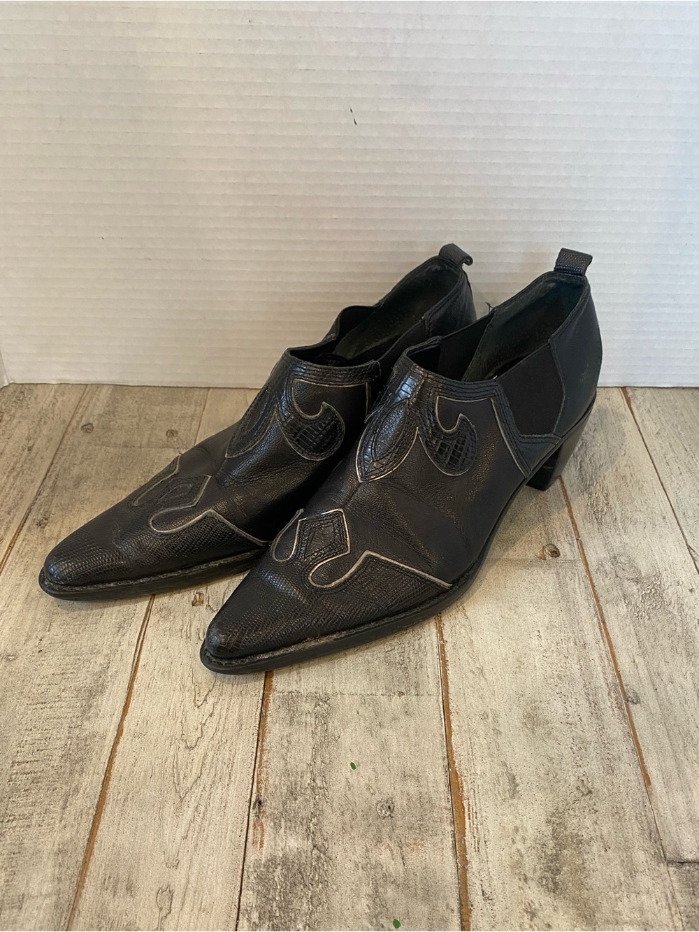 Franco Sarto Black Leather Western Ankle Booties size 7 fancy
